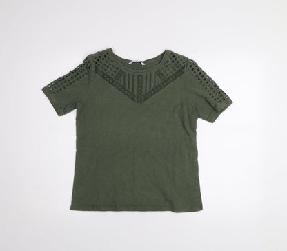 Jasper Conran Women's Green Cotton Crochet Trim T-Shirt Size 14