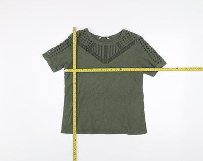 Jasper Conran Women's Green Cotton Crochet Trim T-Shirt Size 14