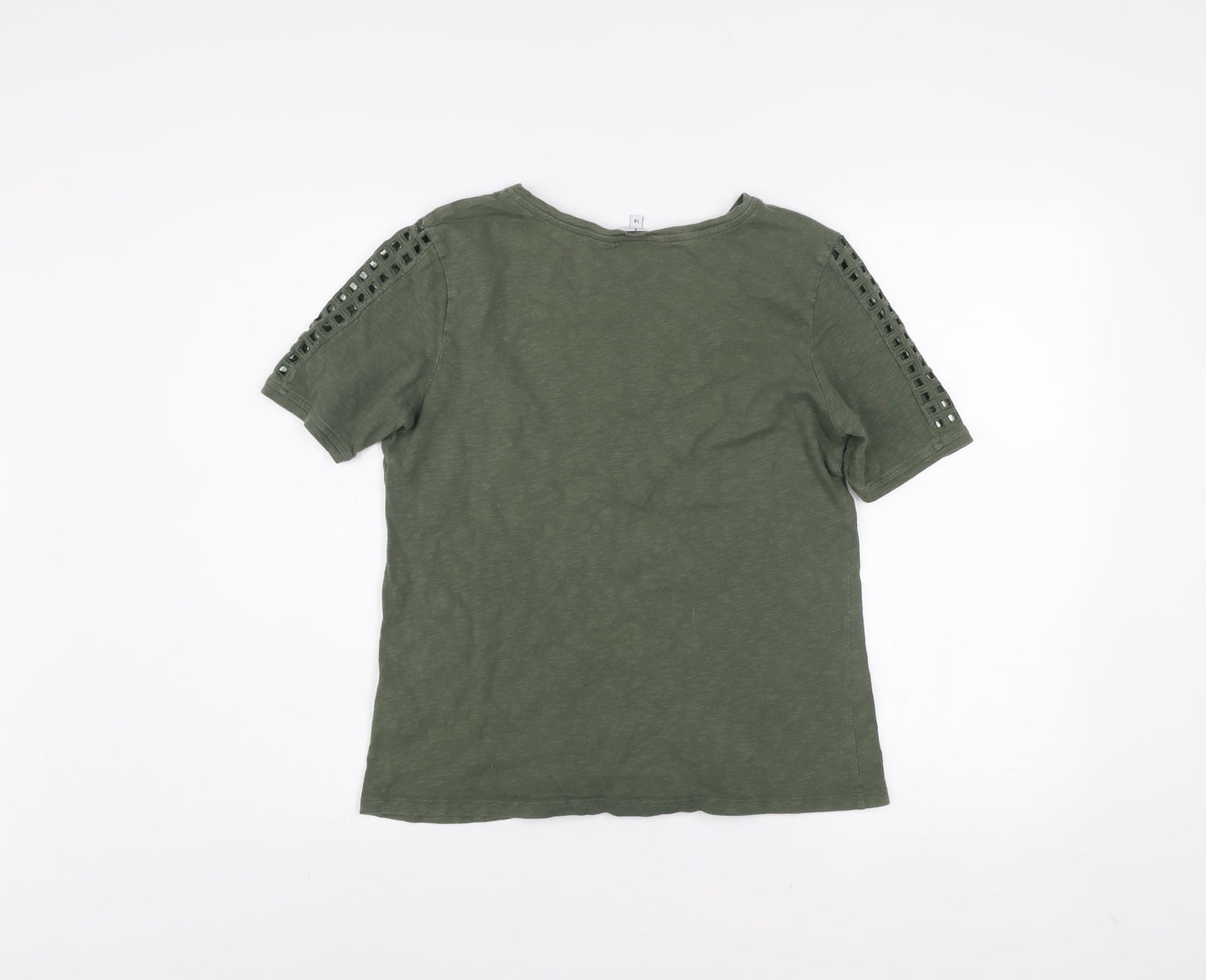 Jasper Conran Women's Green Cotton Crochet Trim T-Shirt Size 14