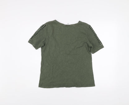 Jasper Conran Women's Green Cotton Crochet Trim T-Shirt Size 14