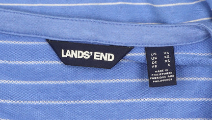 Lands' End Women Blue Striped 3/4 Sleeve V-Neck Henley Top XS
