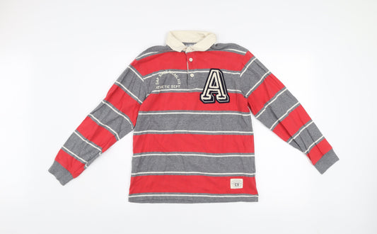 GAP Boys Grey Red Striped Long Sleeve Polo Shirt 12-13 Years Cotton