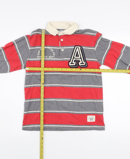 GAP Boys Grey Red Striped Long Sleeve Polo Shirt 12-13 Years Cotton
