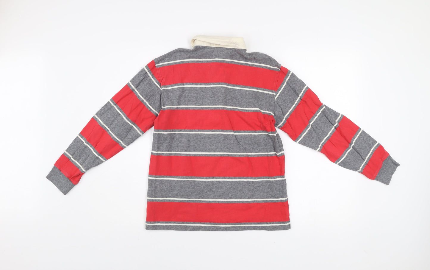 GAP Boys Grey Red Striped Long Sleeve Polo Shirt 12-13 Years Cotton