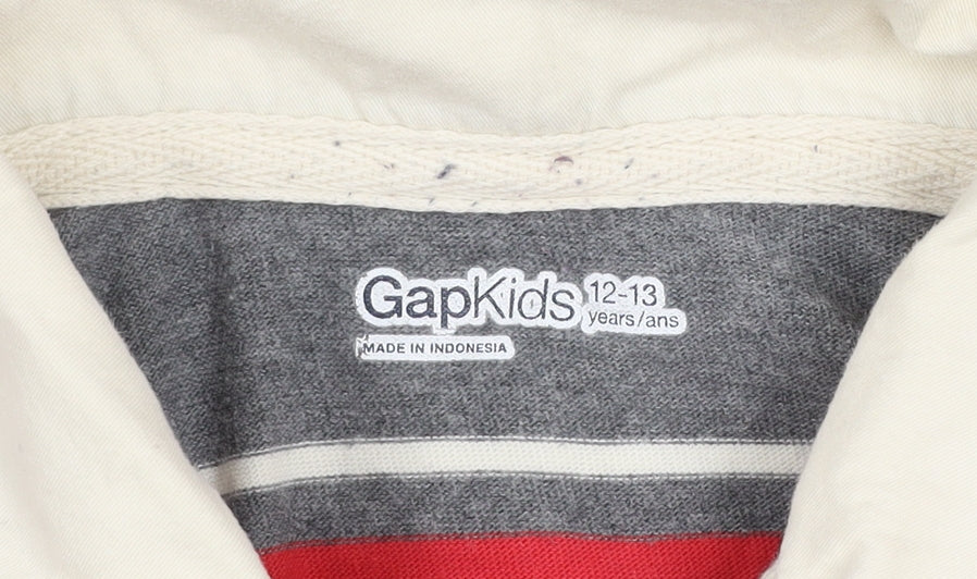 GAP Boys Grey Red Striped Long Sleeve Polo Shirt 12-13 Years Cotton