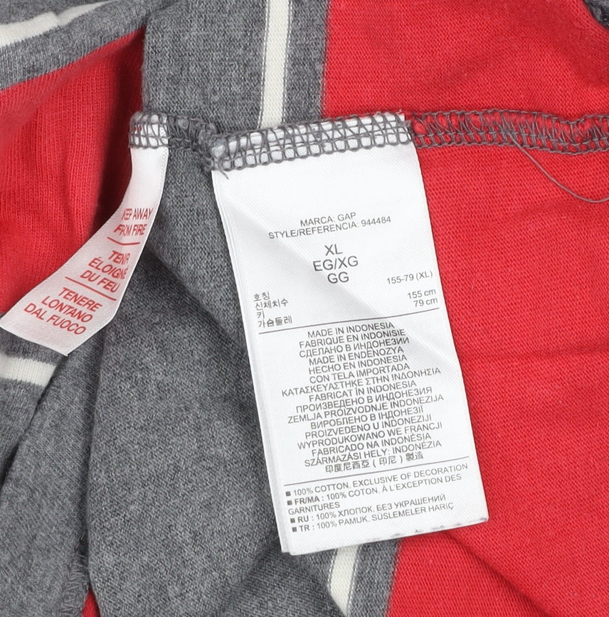GAP Boys Grey Red Striped Long Sleeve Polo Shirt 12-13 Years Cotton