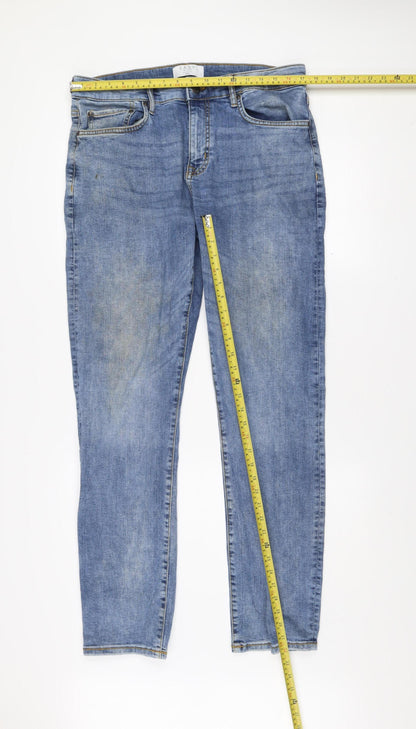 Easy Slim Fit Blue Denim Jeans Men 36L Classic Mid Wash Cotton