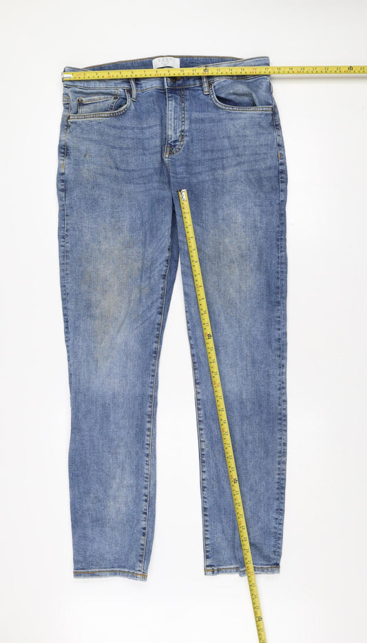 Easy Slim Fit Blue Denim Jeans Men 36L Classic Mid Wash Cotton