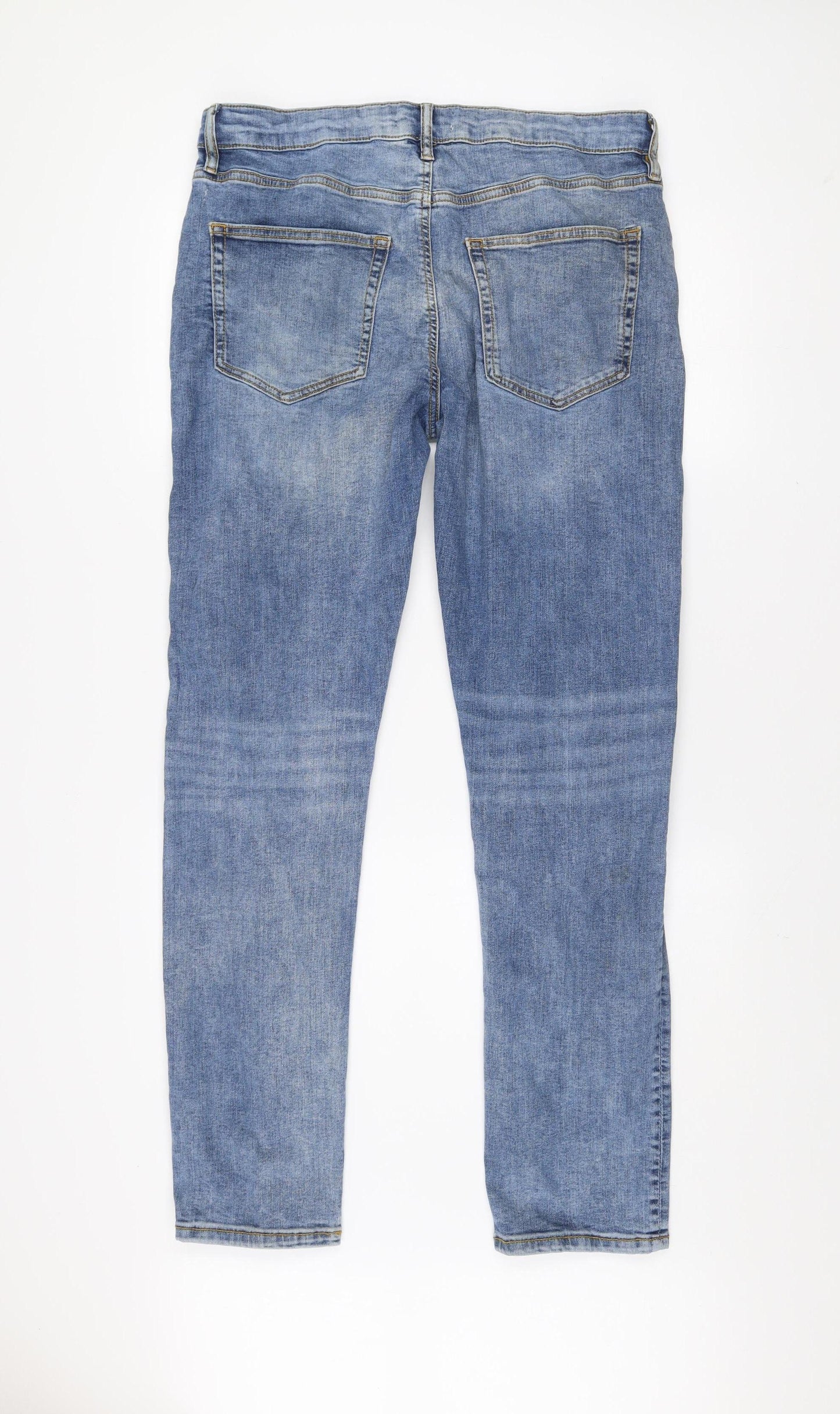 Easy Slim Fit Blue Denim Jeans Men 36L Classic Mid Wash Cotton