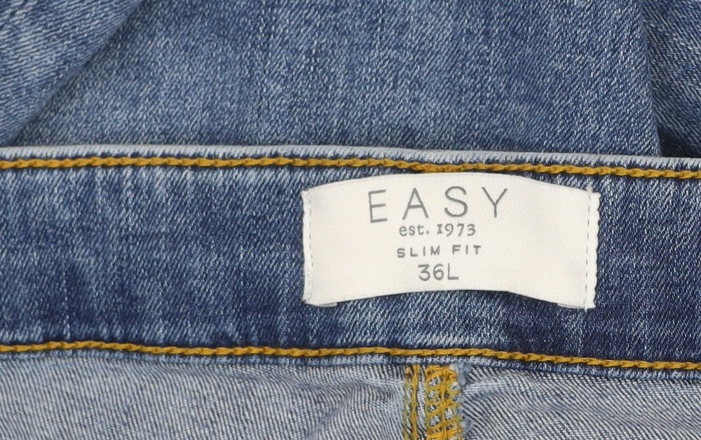 Easy Slim Fit Blue Denim Jeans Men 36L Classic Mid Wash Cotton