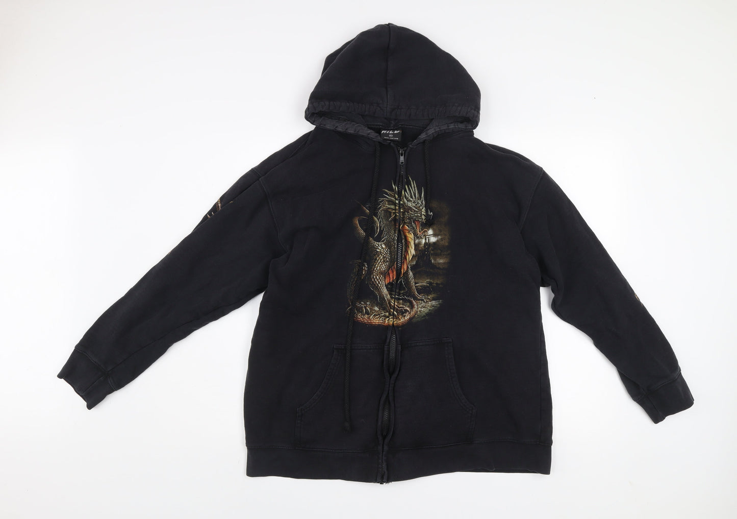 Wild Men's Black Dragon Graphic Full Zip Hoodie Size L