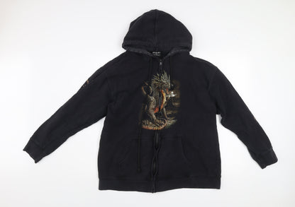 Wild Men's Black Dragon Graphic Full Zip Hoodie Size L