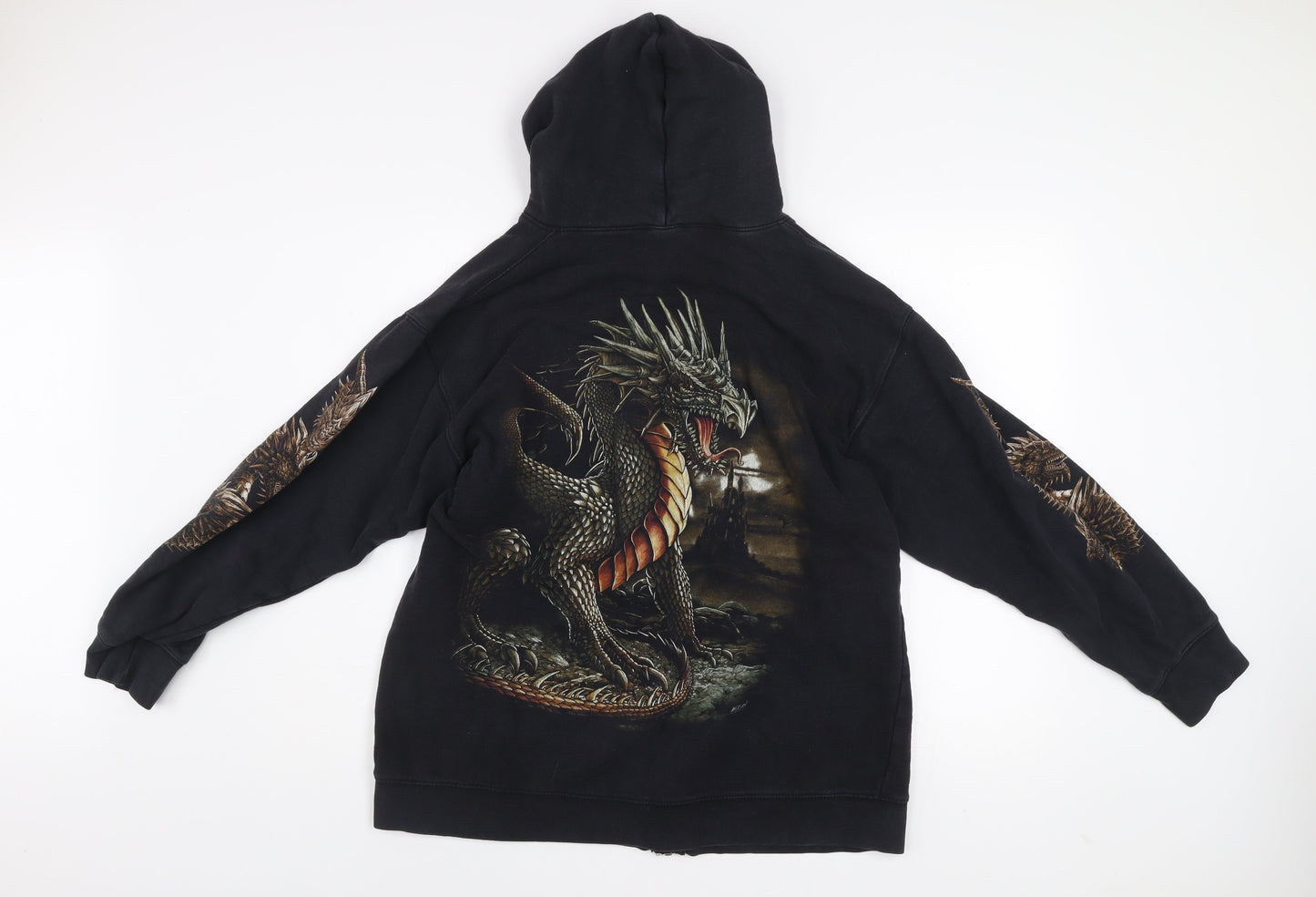 Wild Men's Black Dragon Graphic Full Zip Hoodie Size L