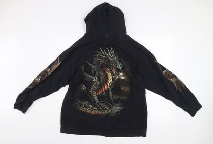 Wild Men's Black Dragon Graphic Full Zip Hoodie Size L