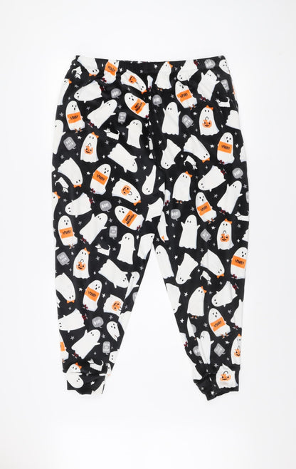 Originals Women's Black Halloween Ghost Print Fleece Pyjama Pants Size 14-16