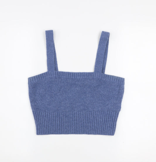 & Other Stories Women Blue Knit Alpaca Blend Camisole Tank Top L