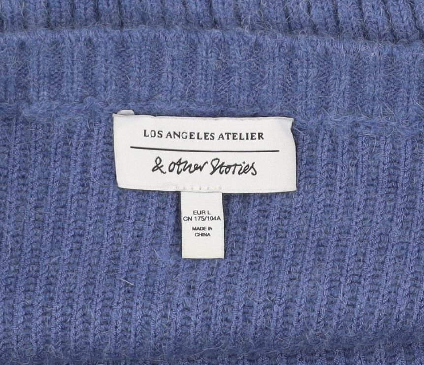 & Other Stories Women Blue Knit Alpaca Blend Camisole Tank Top L
