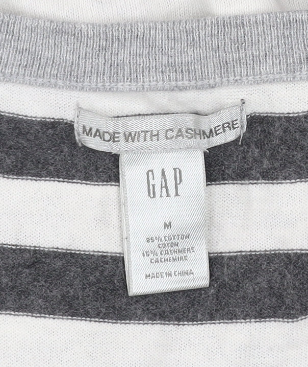 GAP Women Grey & White Striped Cardigan M Cotton Cashmere Blend