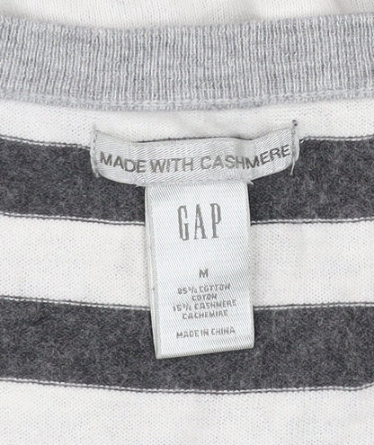 GAP Women Grey & White Striped Cardigan M Cotton Cashmere Blend