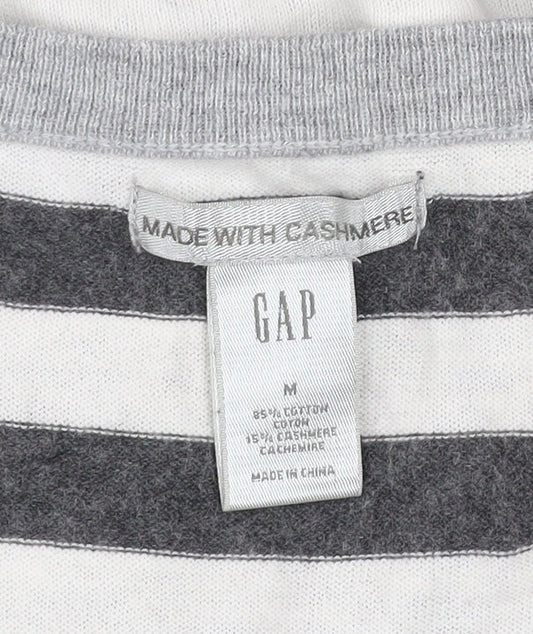 GAP Women Grey & White Striped Cardigan M Cotton Cashmere Blend