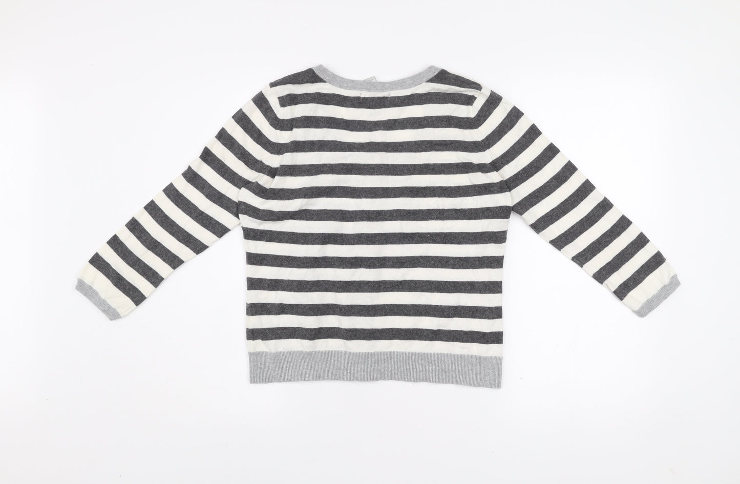 GAP Women Grey & White Striped Cardigan M Cotton Cashmere Blend