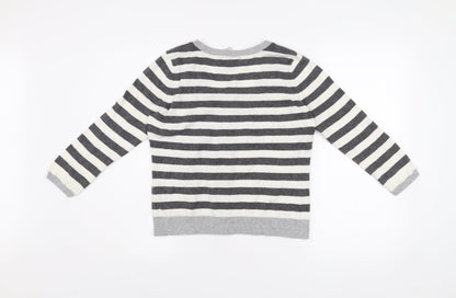 GAP Women Grey & White Striped Cardigan M Cotton Cashmere Blend