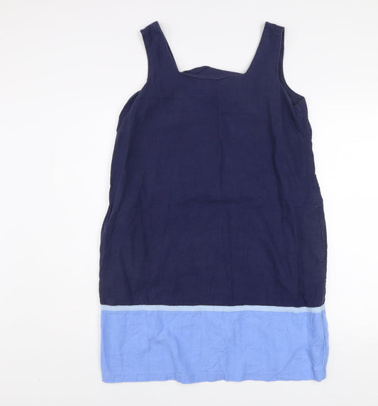 Next Petite Women’s Blue Colourblock Linen Shift Dress Size 14