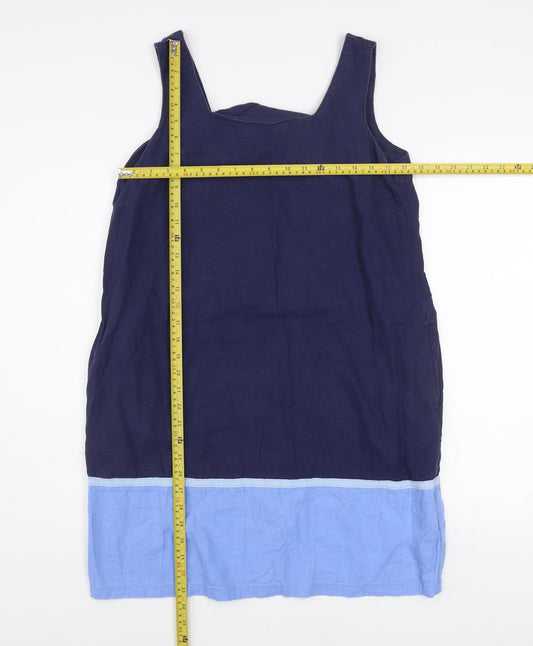 Next Petite Women’s Blue Colourblock Linen Shift Dress Size 14