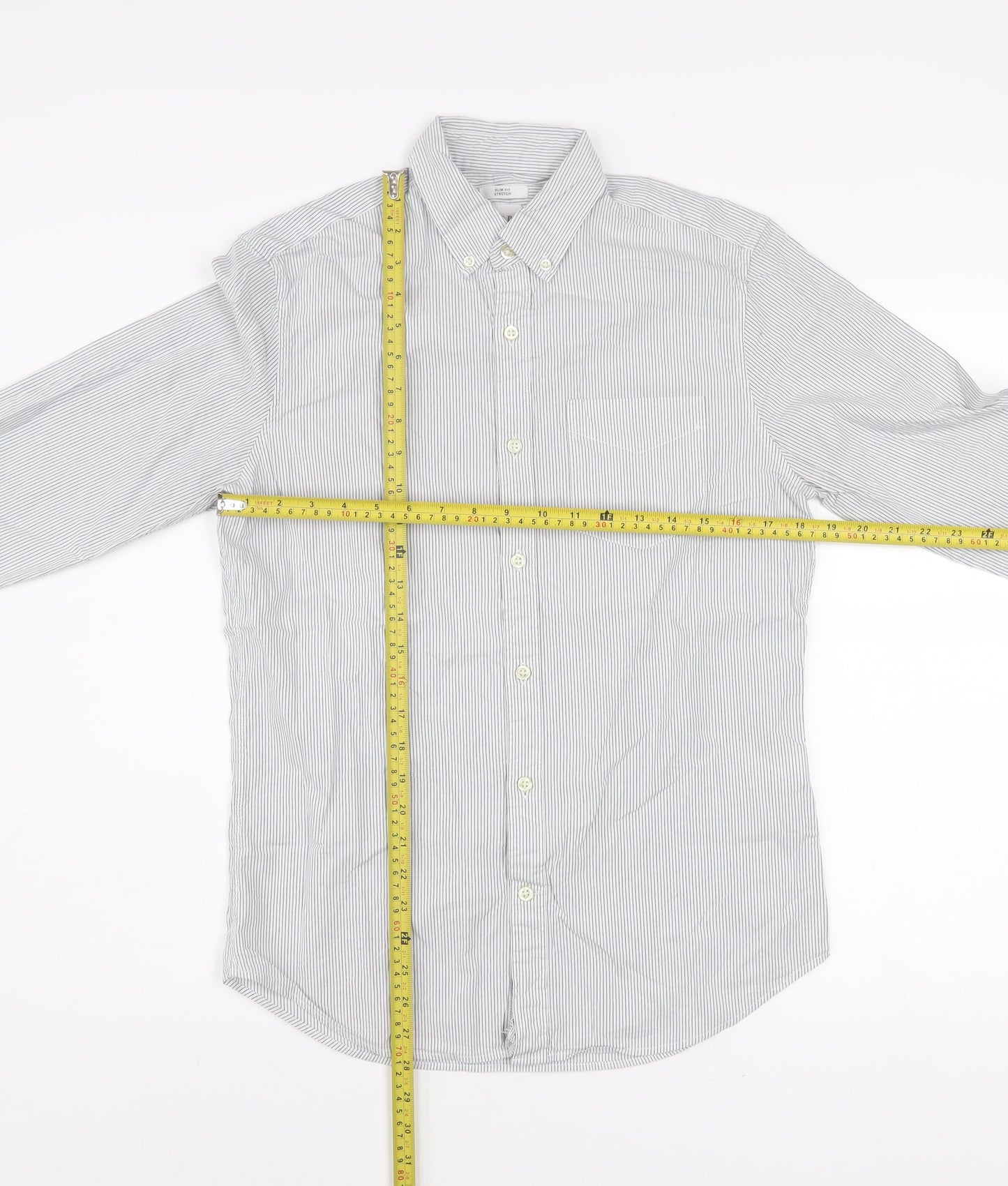 GAP Men's White Slim Fit Stretch Striped Long Sleeve Dress Shirt S