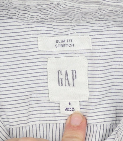 GAP Men's White Slim Fit Stretch Striped Long Sleeve Dress Shirt S