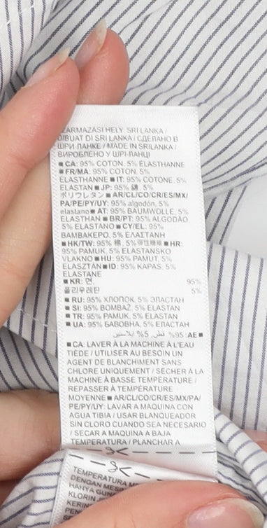 GAP Men's White Slim Fit Stretch Striped Long Sleeve Dress Shirt S