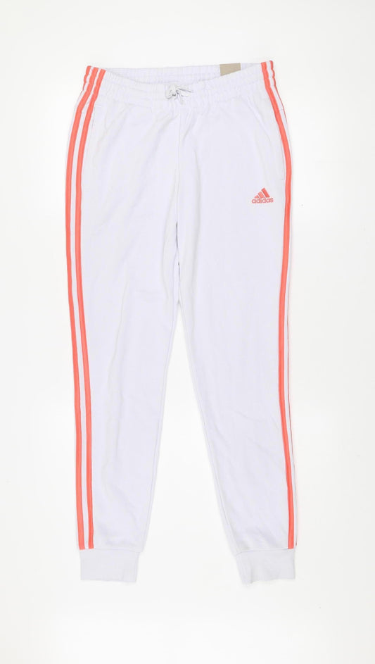 Adidas Women White Jogger Trousers Size 8-10 Cotton Blend Activewear