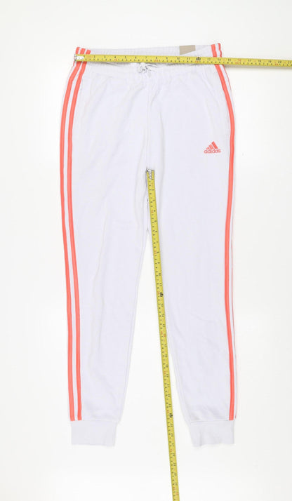 Adidas Women White Jogger Trousers Size 8-10 Cotton Blend Activewear