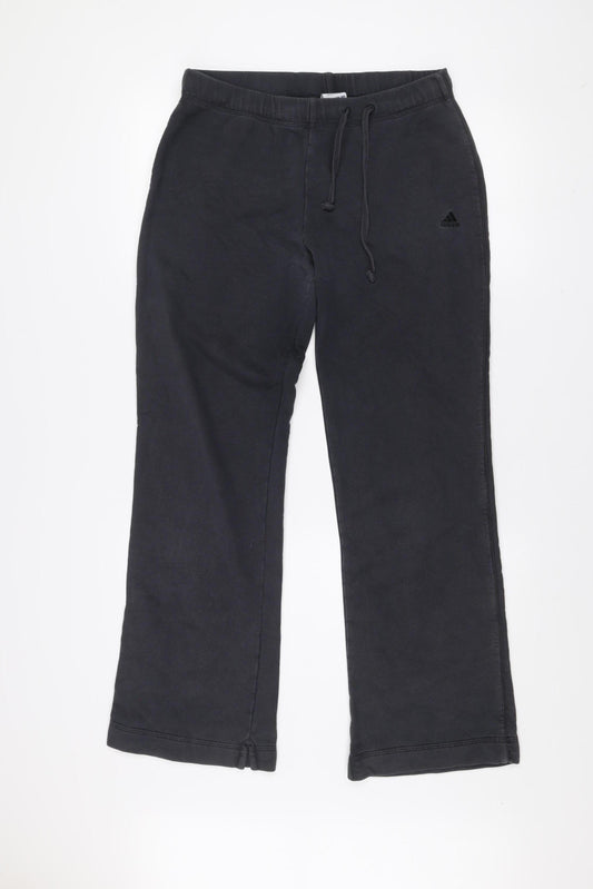 Adidas Womens Black Cotton Sweatpants Size 16 Straight Leg Activewear Trousers