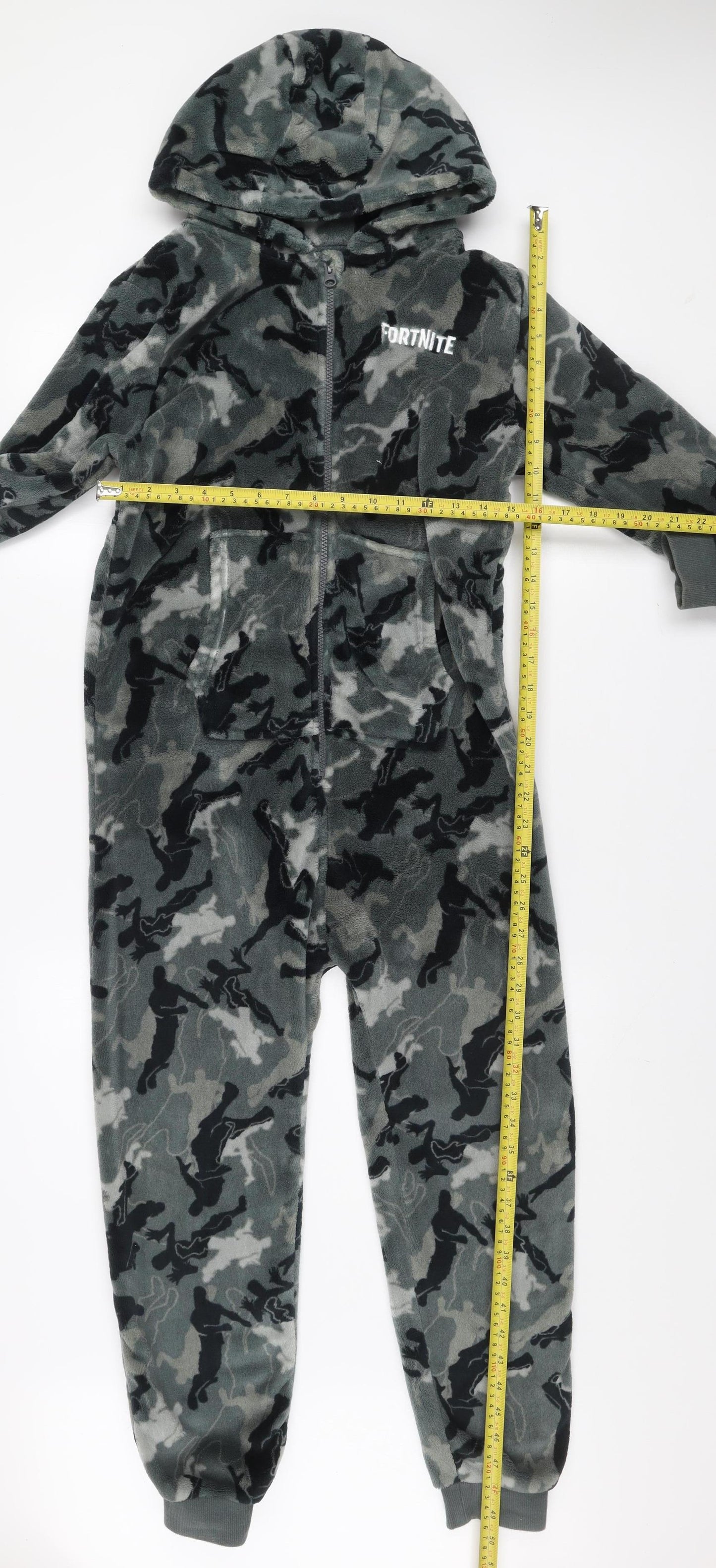 Next Boys Grey Camouflage Fortnite Fleece Onesie 11 Years Hooded Zip Winter Nightwear