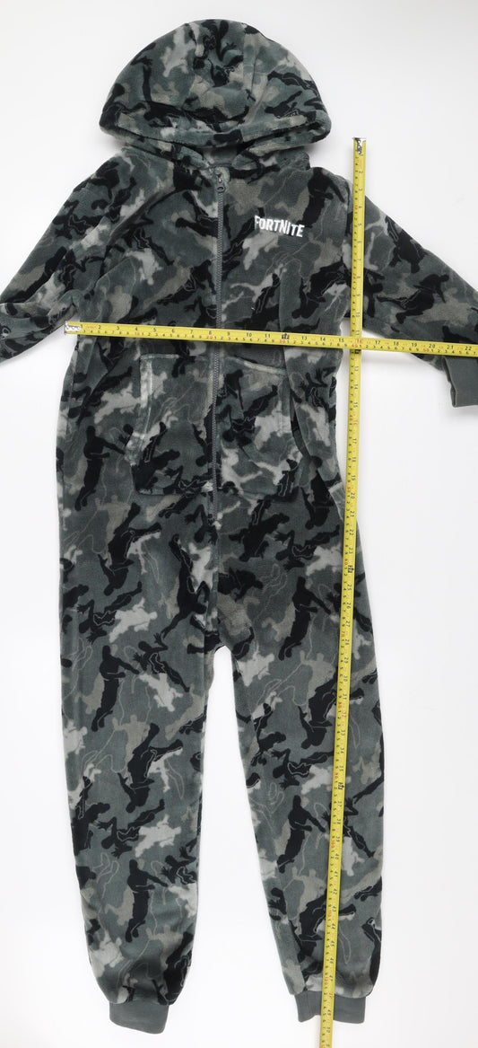 Next Boys Grey Camouflage Fortnite Fleece Onesie 11 Years Hooded Zip Winter Nightwear