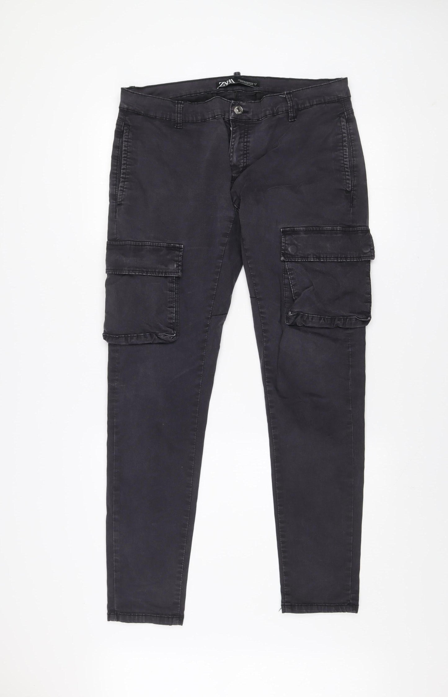 Zara Men Black Cargo Tapered Jeans Size 34 Regular Fit