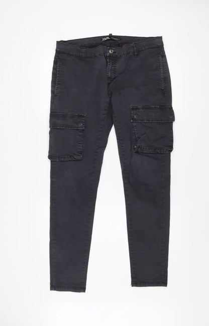 Zara Men Black Cargo Tapered Jeans Size 34 Regular Fit