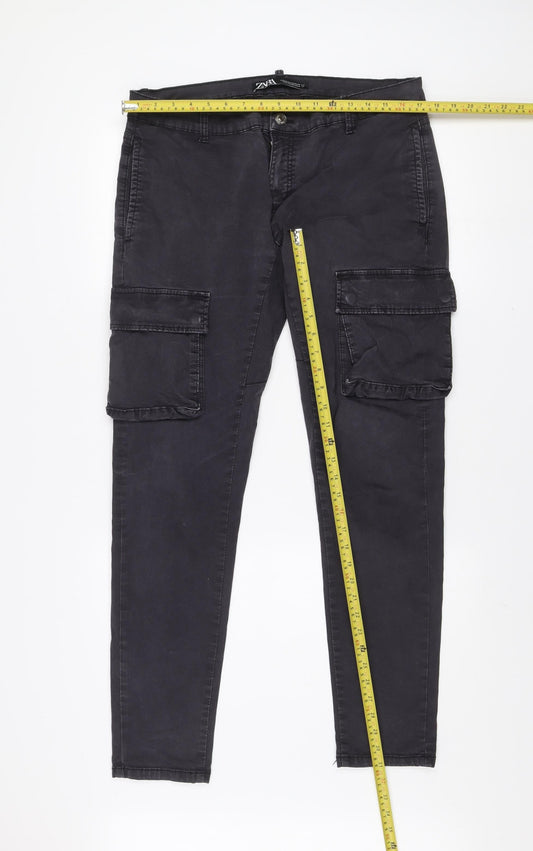 Zara Men Black Cargo Tapered Jeans Size 34 Regular Fit