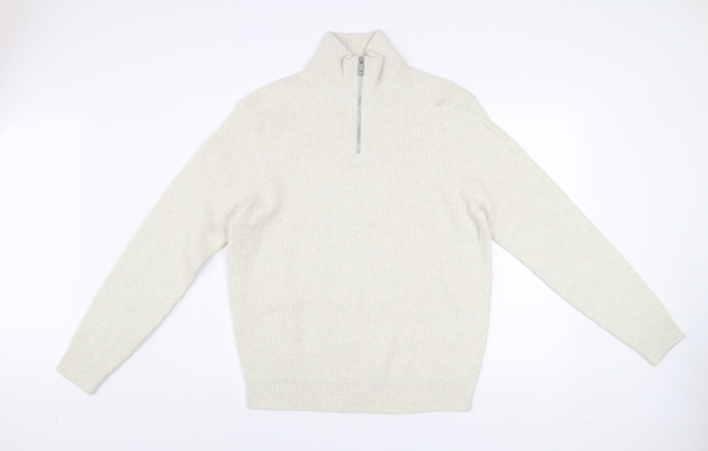 Marks and Spencer Men’s Ivory Wool Blend 1/2 Zip Jumper L Regular Fit