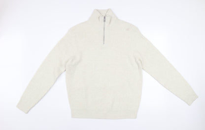Marks and Spencer Men’s Ivory Wool Blend 1/2 Zip Jumper L Regular Fit