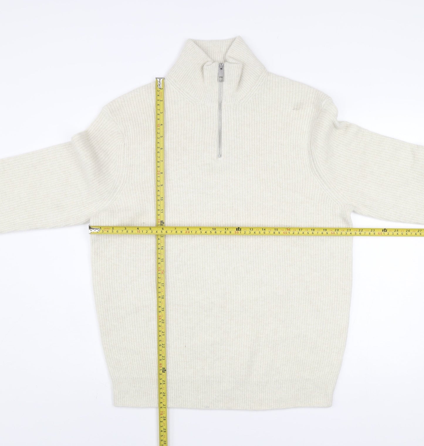 Marks and Spencer Men’s Ivory Wool Blend 1/2 Zip Jumper L Regular Fit