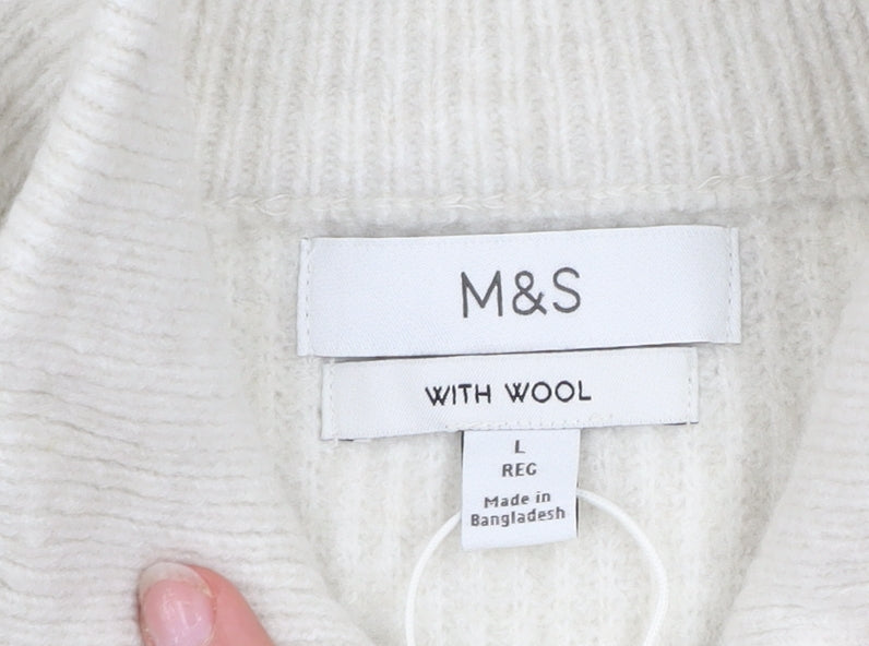 Marks and Spencer Men’s Ivory Wool Blend 1/2 Zip Jumper L Regular Fit