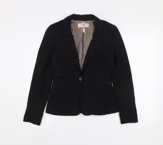 Bershka Women Black Slim Fit One-Button Blazer Jacket Size S