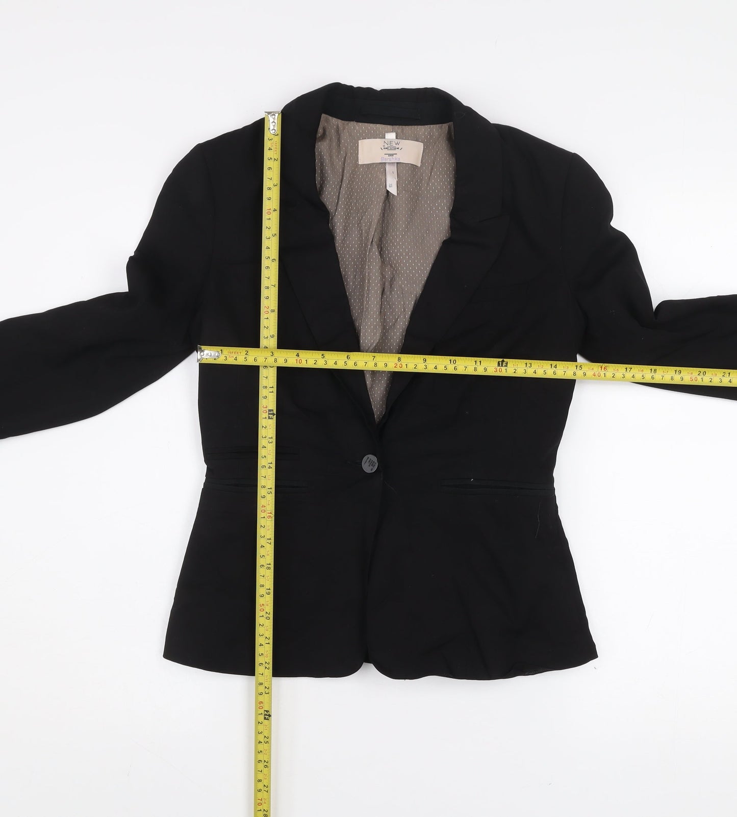 Bershka Women Black Slim Fit One-Button Blazer Jacket Size S