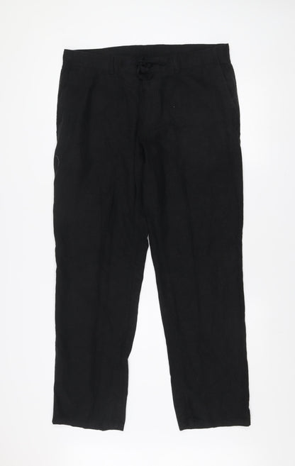 Next Men's Black Linen Blend Chino Trousers 34W 31L Regular Fit