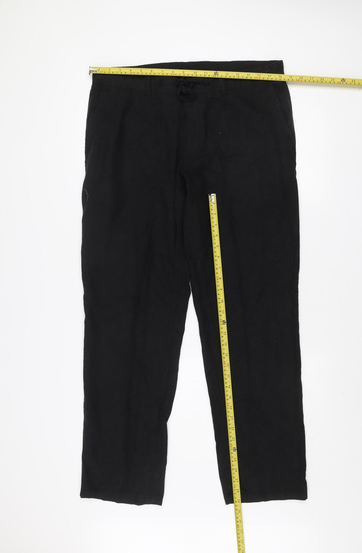 Next Men's Black Linen Blend Chino Trousers 34W 31L Regular Fit