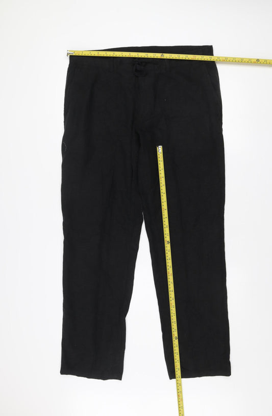 Next Men's Black Linen Blend Chino Trousers 34W 31L Regular Fit