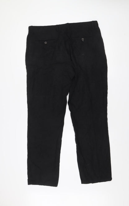 Next Men's Black Linen Blend Chino Trousers 34W 31L Regular Fit