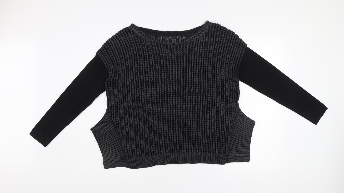 Karen Millen Women’s Black Chunky Knit Jumper Size 4 Long Sleeve Cotton Blend